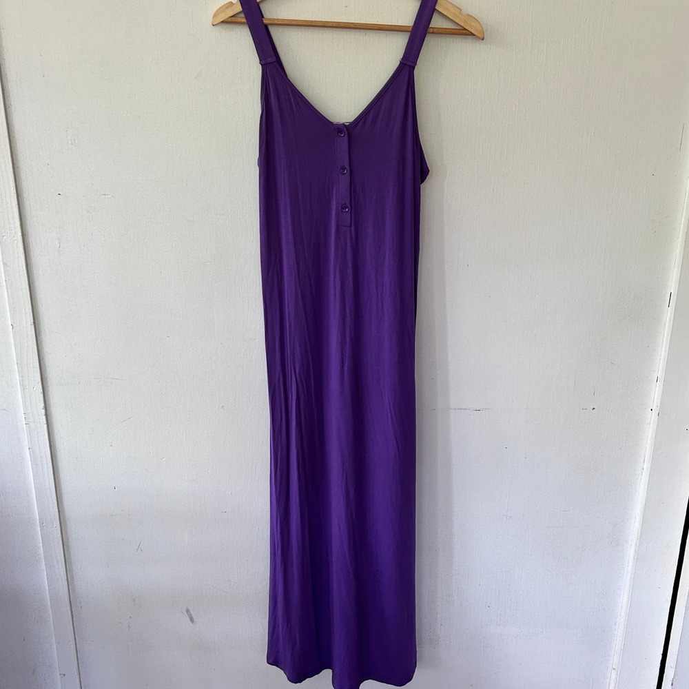 Ekouaer Nightgown Women Medium Purple Henley Sleeveless Jersey Knit Loungewear